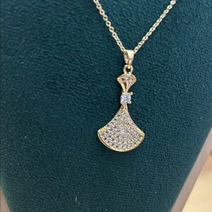 Elegant Gold Plated Pendant with CZ Stones and Pave Crystals NEW